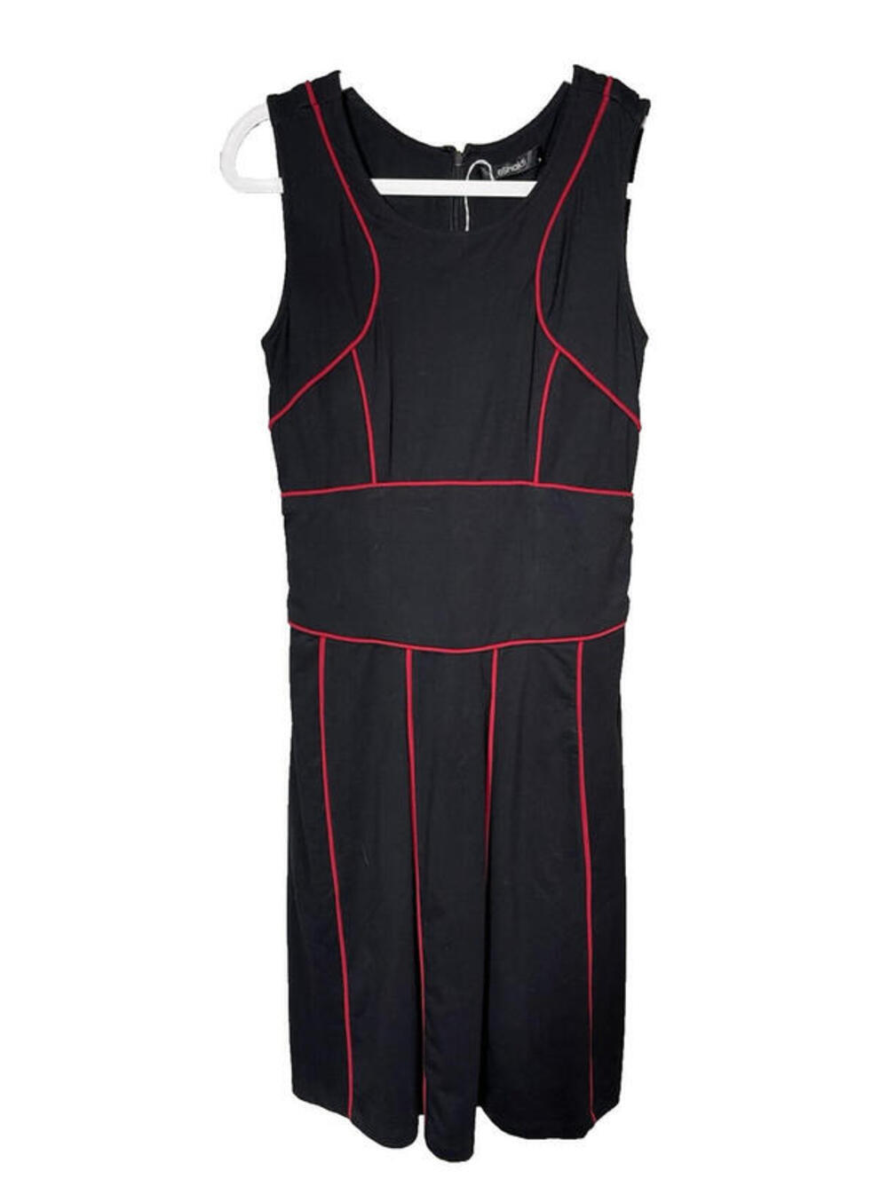 eShakti Dress Black Red Zip Back Sz 0 Fit Flare Retro Rockabilly Mod Piping EUC